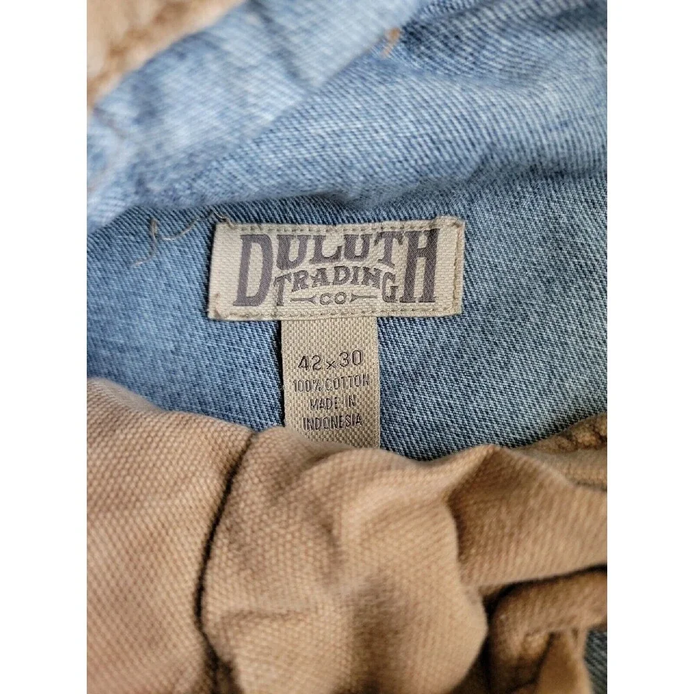 Duluth Mens Jeans 42x30 High Rise Medium Blue‎ Farmer Work Spatter Paint READ